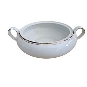 Crown Empire Countess Fine China Soup Tureen White Silver Trim Made Japan no Lid